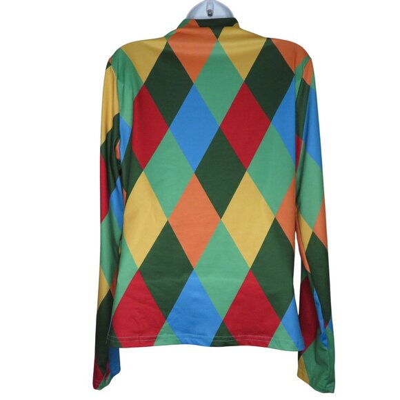Colorful Harlequin Diamond Long-Sleeve Costume Top Court Gesture Joker Clown - Picture 5 of 8